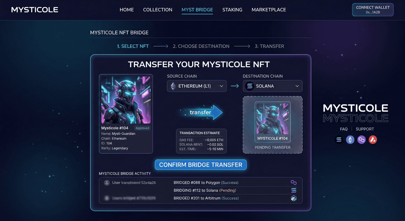 The Route NFT bridge widget embedded in a collection's own website